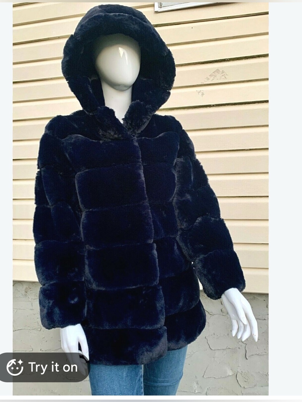 BCBG maxazria 💜 Navy Faux Fur Hooded Coat - Women's Jacket